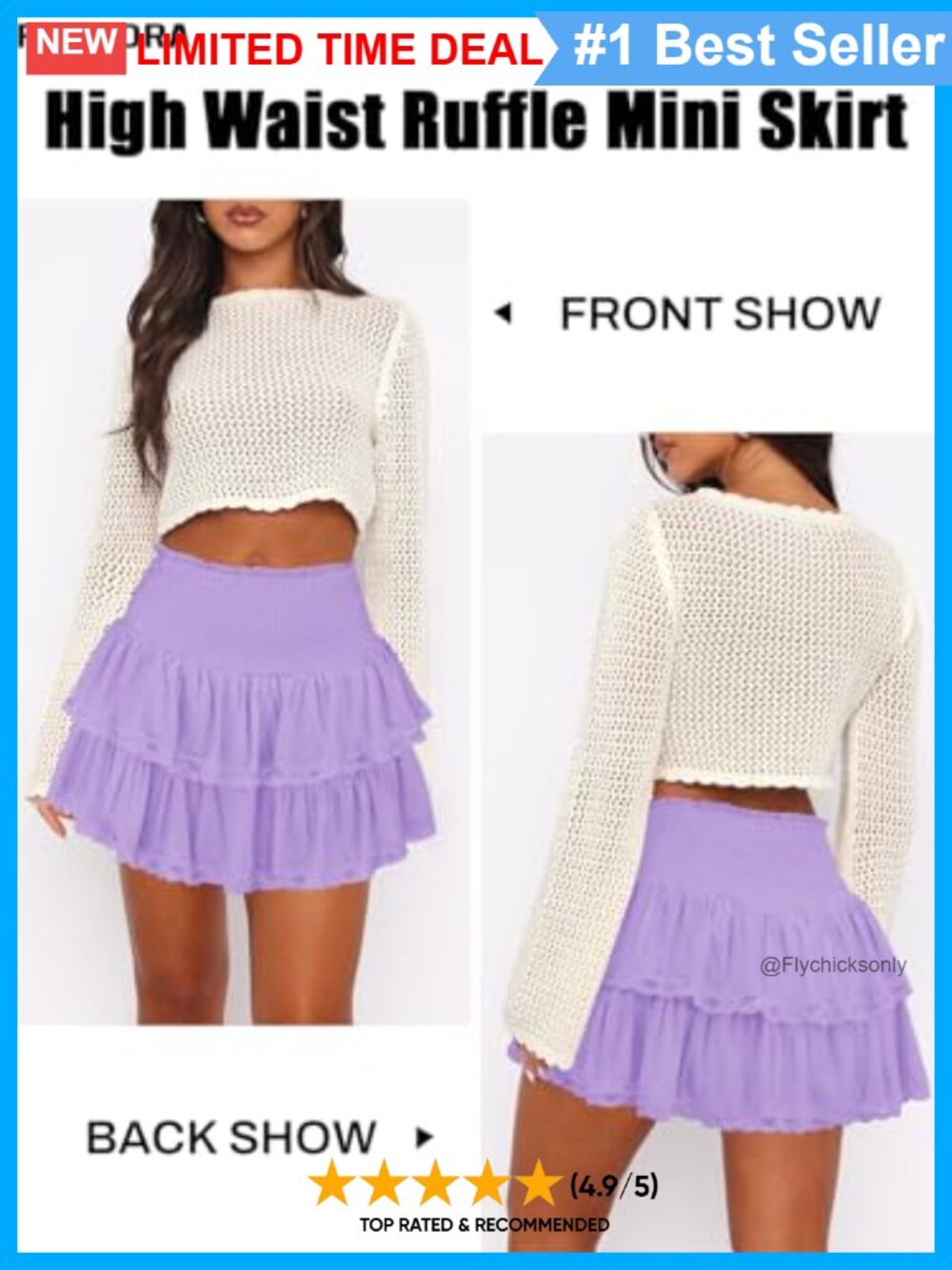 Ruffle Mini Skort Flowy Smocked Lace Trim Built-in Shorts Womens